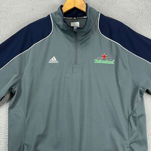 Adidas Pullover Jacket Men XL Gray Blue Quarter Zip Water Wind Proof Long Sleeve